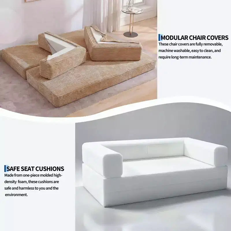Corduroy 5-in-1 Convertible Sofa Bed, Folding Floor Couch, Seats & Sleeps 2