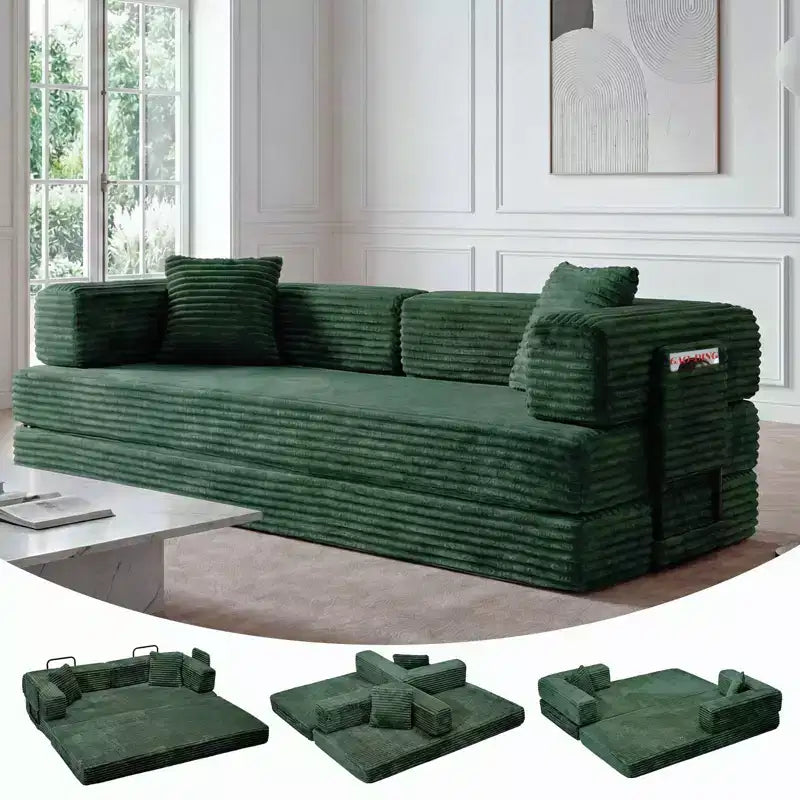 Corduroy 5-in-1 Convertible Sofa Bed, Folding Floor Couch, Seats & Sleeps 2