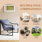 Brown / Gray Sling Accent Chair – Metal Frame, Single Seat, Removable Cushion
