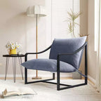 Brown / Gray Sling Accent Chair – Metal Frame, Single Seat, Removable Cushion