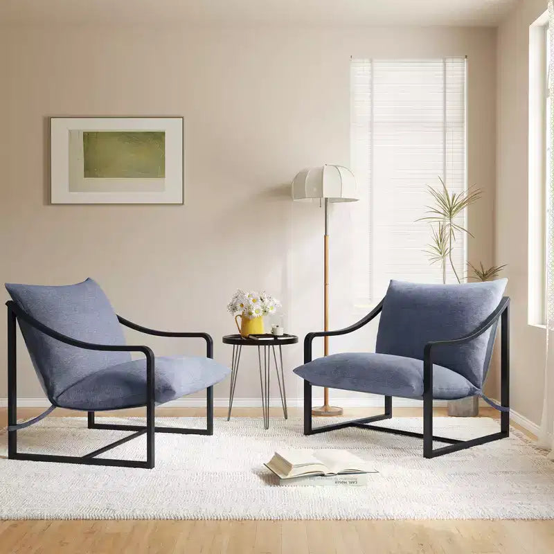 Brown / Gray Sling Accent Chair – Metal Frame, Single Seat, Removable Cushion