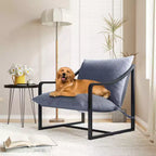 Brown / Gray Sling Accent Chair – Metal Frame, Single Seat, Removable Cushion