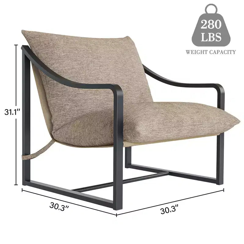 Brown / Gray Sling Accent Chair – Metal Frame, Single Seat, Removable Cushion
