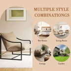 Brown / Gray Sling Accent Chair – Metal Frame, Single Seat, Removable Cushion