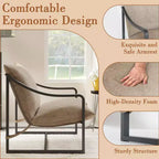 Brown / Gray Sling Accent Chair – Metal Frame, Single Seat, Removable Cushion