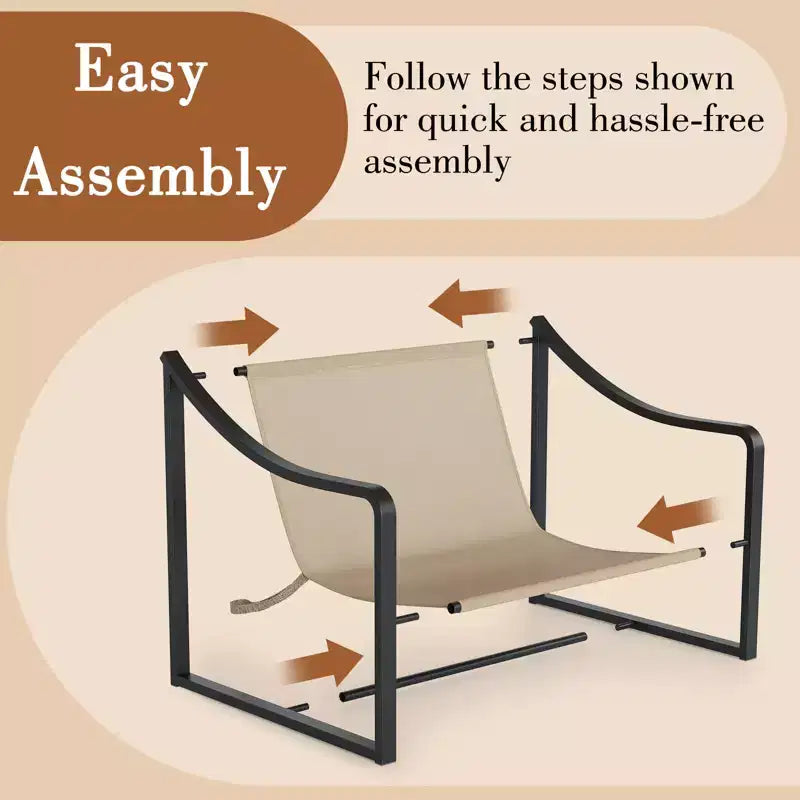 Brown / Gray Sling Accent Chair – Metal Frame, Single Seat, Removable Cushion