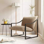 Brown / Gray Sling Accent Chair – Metal Frame, Single Seat, Removable Cushion