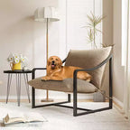 Brown / Gray Sling Accent Chair – Metal Frame, Single Seat, Removable Cushion
