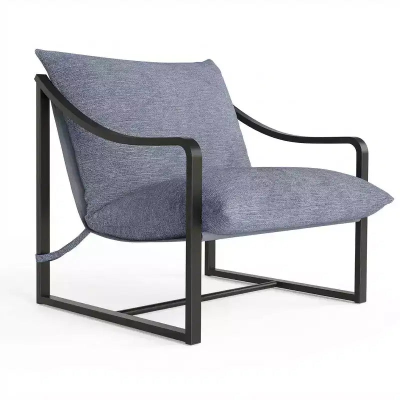 Brown / Gray Sling Accent Chair – Metal Frame, Single Seat, Removable Cushion