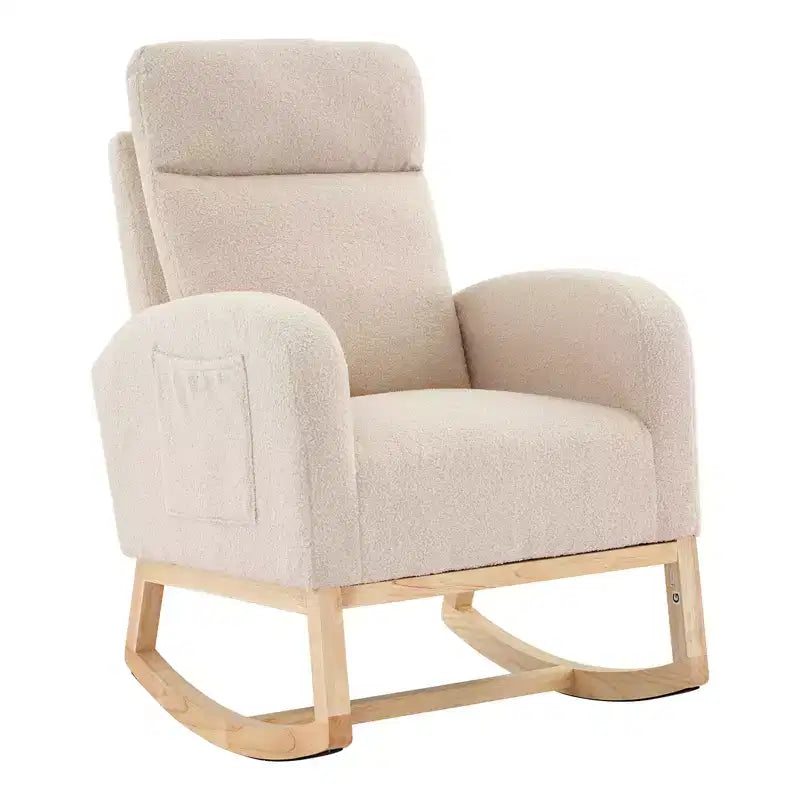 Rocking Chair Nursery, Modern Upholstered Glider Rocker with Side Pocket,Teddy Upholstery,High Backrest Padded Seat Accent Armchair