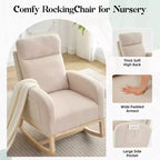 Beige Teddy Upholstered Wingback Rocking Chair, 1-Seat Glider with Side Pockets & High Backrest