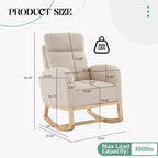 Beige Teddy Upholstered Wingback Rocking Chair, 1-Seat Glider with Side Pockets & High Backrest