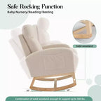 Beige Teddy Upholstered Wingback Rocking Chair, 1-Seat Glider with Side Pockets & High Backrest