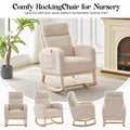 Beige Teddy Upholstered Wingback Rocking Chair, 1-Seat Glider with Side Pockets & High Backrest