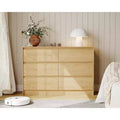 47 Wide Farmhouse 6-Drawer Dresser, Natural Oak Chest of Drawers with Handle-Less Design for Bedroom & Living Room
