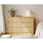 47 Wide Farmhouse 6-Drawer Dresser, Natural Oak Chest of Drawers with Handle-Less Design for Bedroom & Living Room
