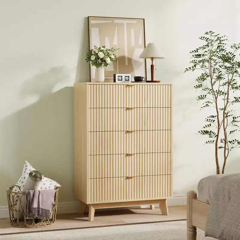 5-Drawer Dresser, Fluted Panel, Natural Oak, Set of 2
