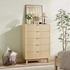 5-Drawer Dresser, Fluted Panel, Natural Oak, Set of 2