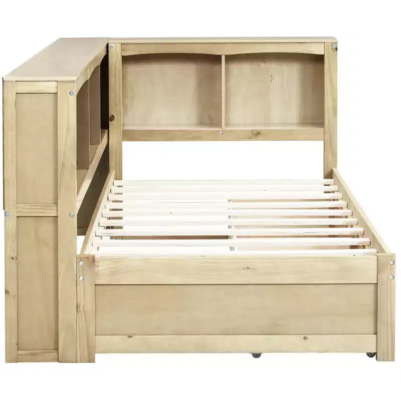 Natural Wood Twin Daybed with Storage Drawers & USB Ports, Single