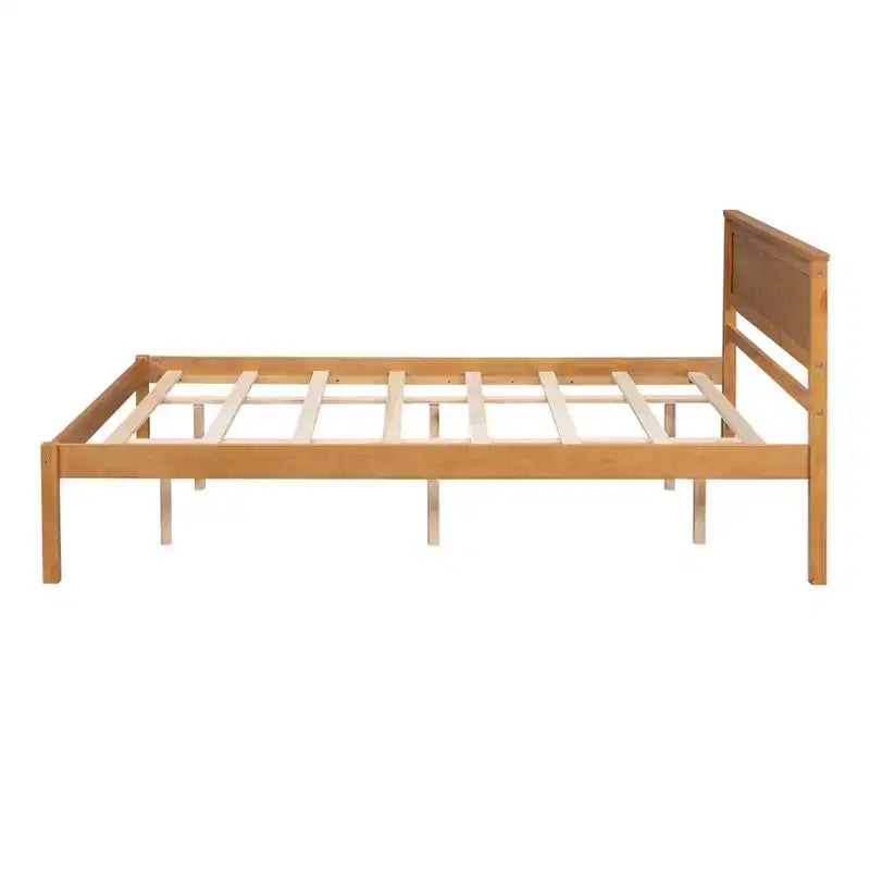 Oak Queen Platform Bed with Headboard, Wood Frame, 1-Person