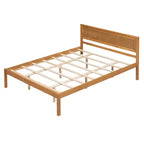 Oak Queen Platform Bed with Headboard, Wood Frame, 1-Person