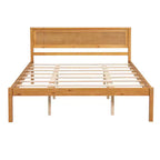 Oak Queen Platform Bed with Headboard, Wood Frame, 1-Person