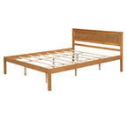 Oak Queen Platform Bed with Headboard, Wood Frame, 1-Person