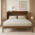 Sailvan Queen Size Murphy Bed, Pine Wood Cabinet Bed with Power Station & Rattan Decoration Panel