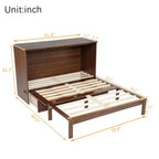 Natural Pine Wood Queen Murphy Cabinet Bed with Rattan Panel & Power Station, 1-Person