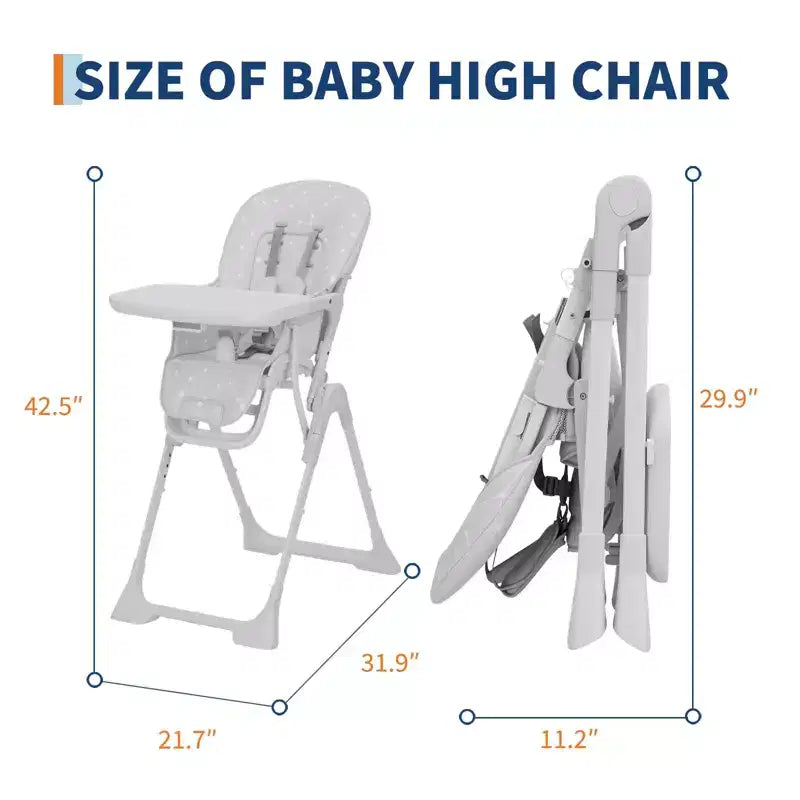 Blue / Grey / Pink Foldable High Chair for 1 Toddler, Height & Backrest Adjustable
