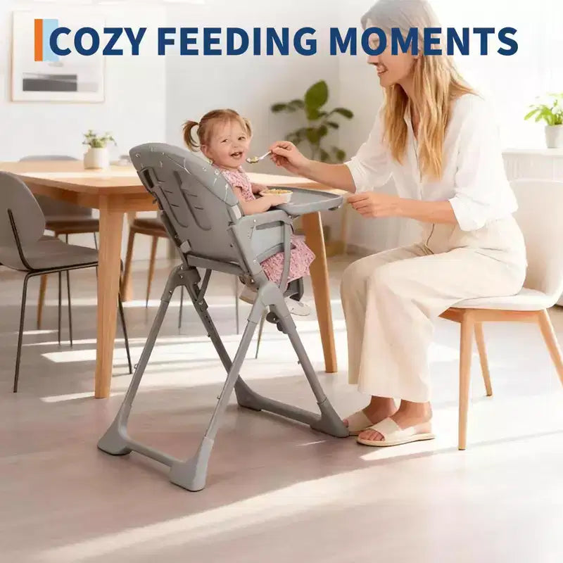 Blue / Grey / Pink Foldable High Chair for 1 Toddler, Height & Backrest Adjustable