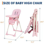 Blue / Grey / Pink Foldable High Chair for 1 Toddler, Height & Backrest Adjustable