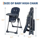 Blue / Grey / Pink Foldable High Chair for 1 Toddler, Height & Backrest Adjustable