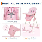 Blue / Grey / Pink Foldable High Chair for 1 Toddler, Height & Backrest Adjustable