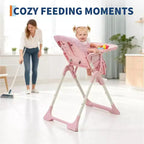 Blue / Grey / Pink Foldable High Chair for 1 Toddler, Height & Backrest Adjustable