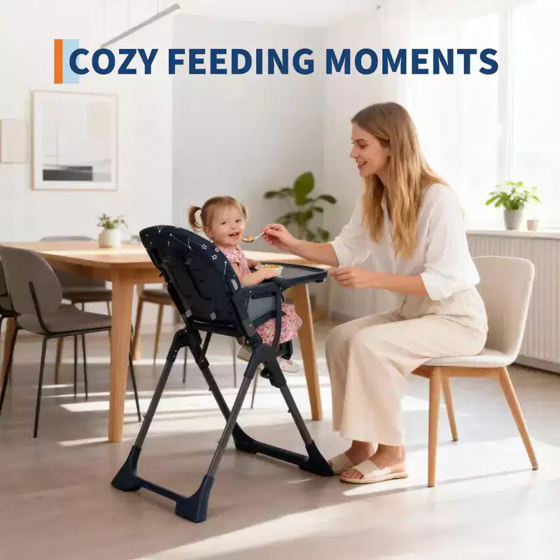 Blue / Grey / Pink Foldable High Chair for 1 Toddler, Height & Backrest Adjustable