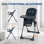 Blue / Grey / Pink Foldable High Chair for 1 Toddler, Height & Backrest Adjustable