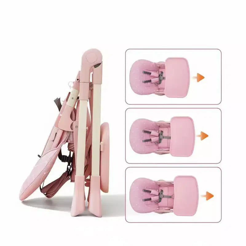 Blue / Grey / Pink Foldable High Chair for 1 Toddler, Height & Backrest Adjustable