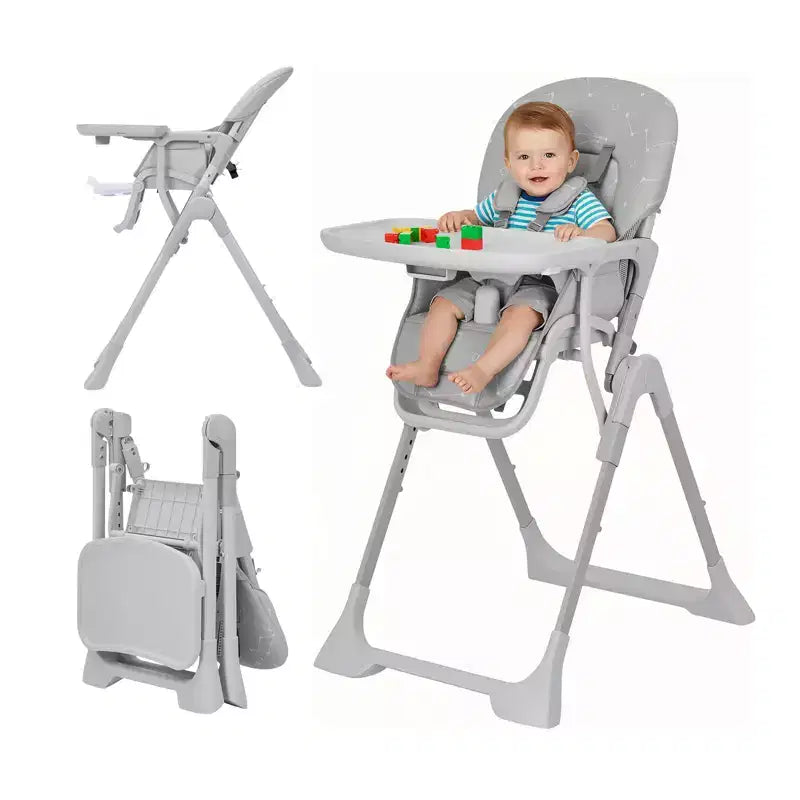 Blue / Grey / Pink Foldable High Chair for 1 Toddler, Height & Backrest Adjustable