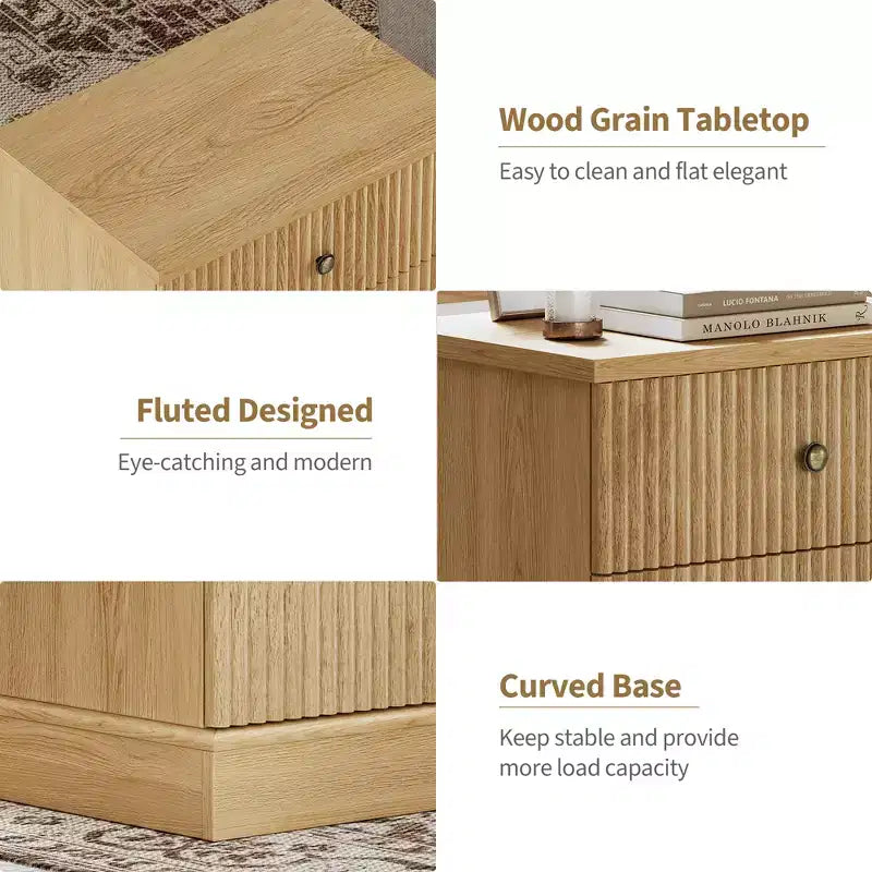 Brown Fluted 2-Drawer Nightstand, 1-Person
