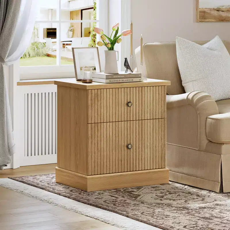 Brown Fluted 2-Drawer Nightstand, 1-Person