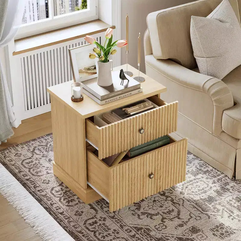 Brown Fluted 2-Drawer Nightstand, 1-Person