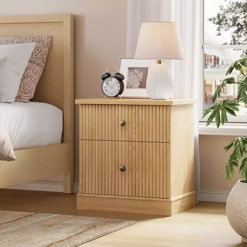 Brown Fluted 2-Drawer Nightstand, 1-Person