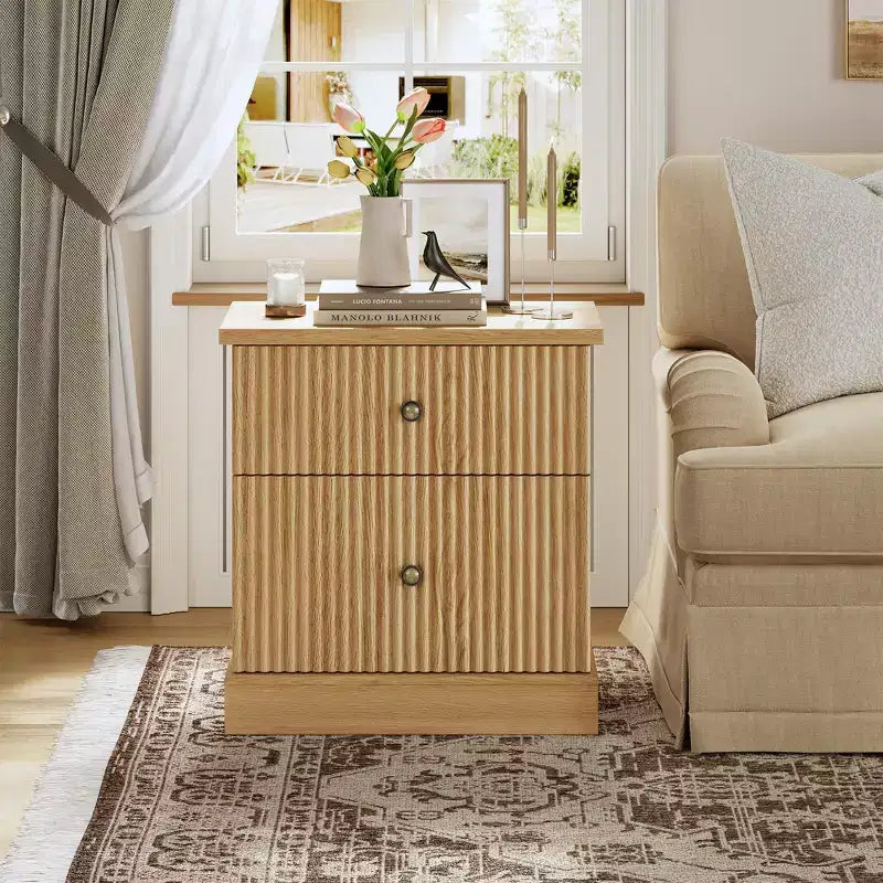 Brown Fluted 2-Drawer Nightstand, 1-Person