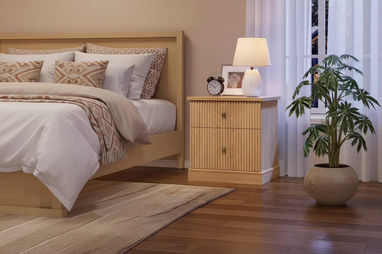 Brown Fluted 2-Drawer Nightstand, 1-Person
