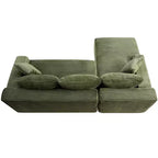 Black / Green Corduroy L-Shape Sectional Sofa, 2-Piece, Seats 4