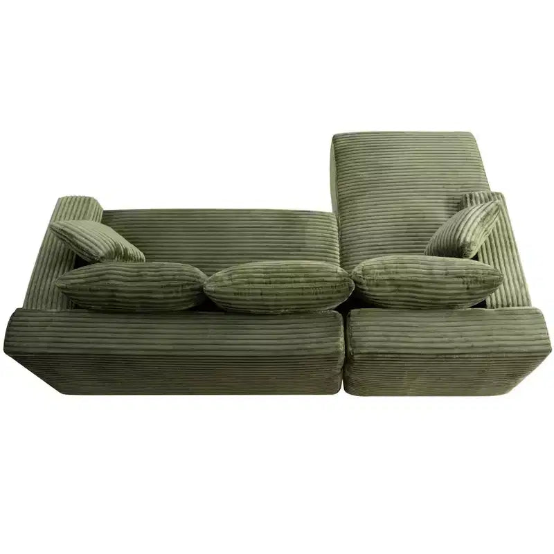 Black / Green Corduroy L-Shape Sectional Sofa, 2-Piece, Seats 4