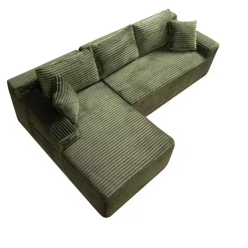 Black / Green Corduroy L-Shape Sectional Sofa, 2-Piece, Seats 4