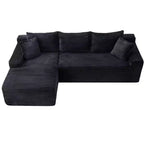 Black / Green Corduroy L-Shape Sectional Sofa, 2-Piece, Seats 4