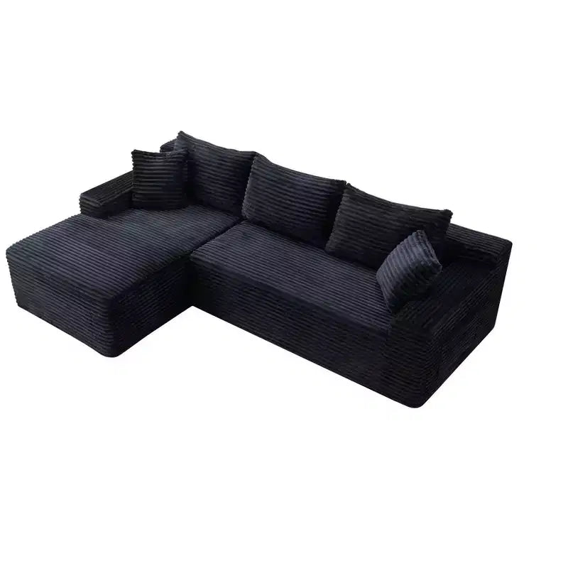 Black / Green Corduroy L-Shape Sectional Sofa, 2-Piece, Seats 4